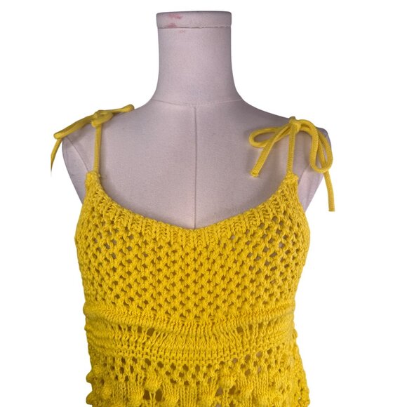 2/$30 ZARA XS Yellow Crochet Knit Cotton Tank Top With Adjustable Tie Straps - Picture 5 of 14
